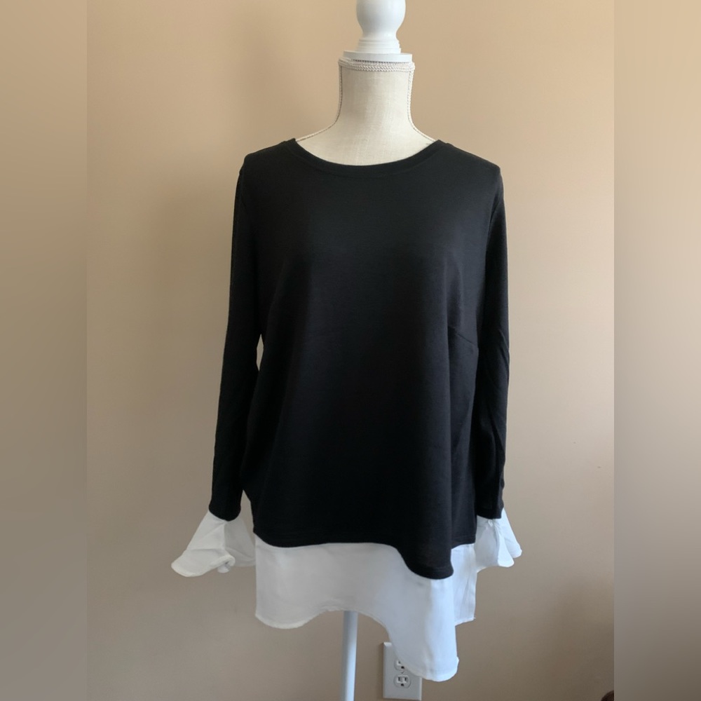 Black and White Long Sleeve Layered Look Top Shirt - Picture 1 of 10